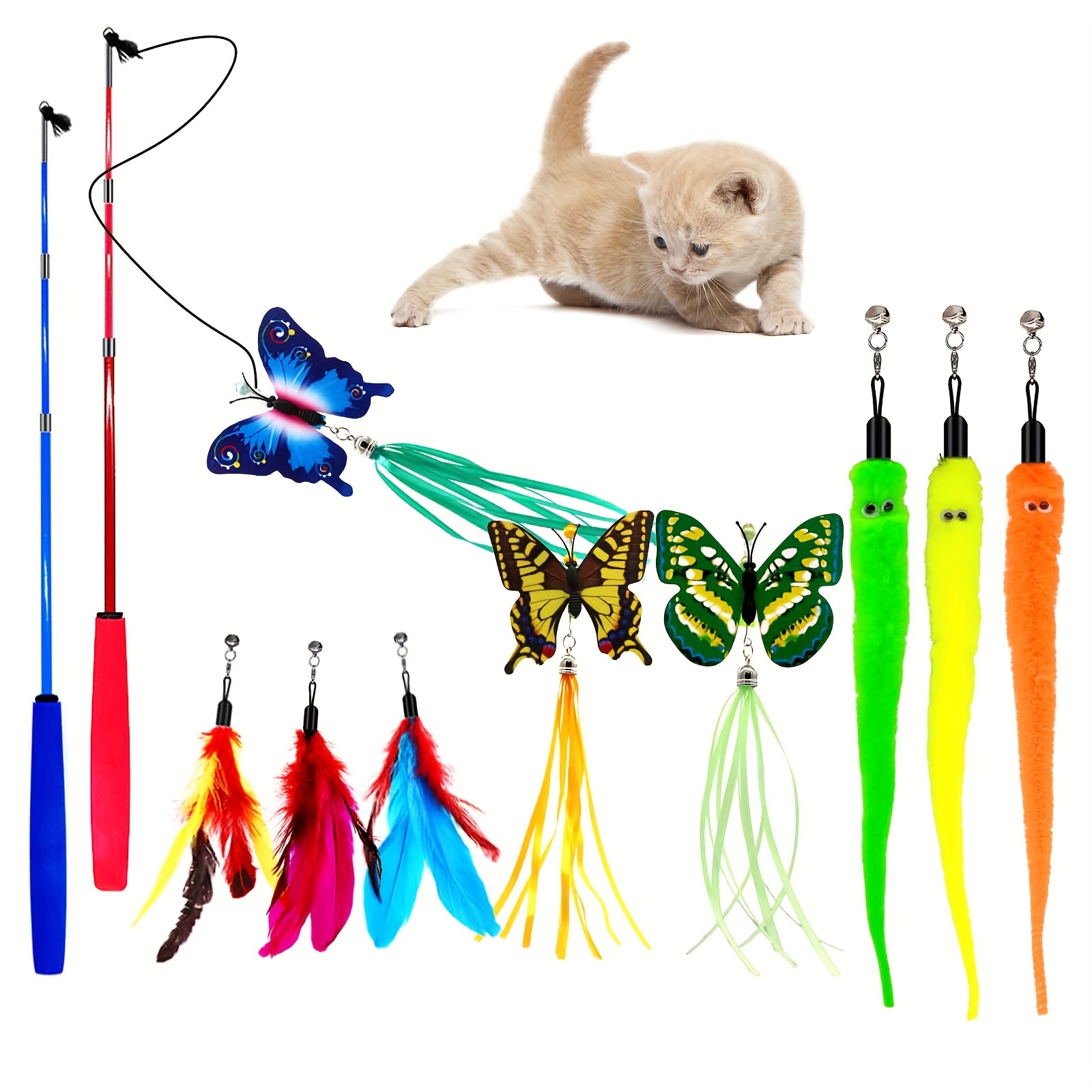 Cat Wand Toy For Indoor Cat, Retractable Cat Teaser Stick With