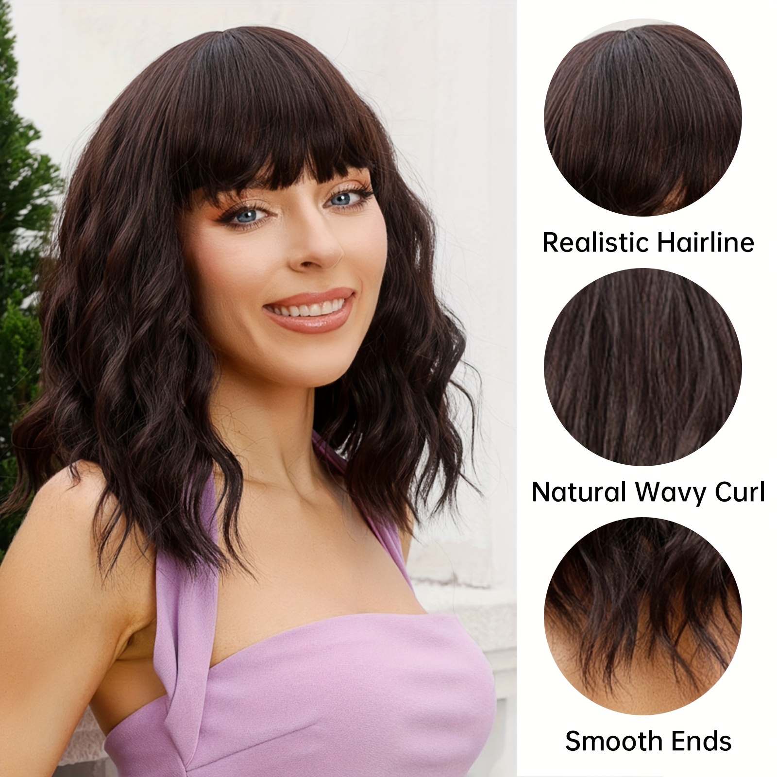 Short Curly Bob Cut Wig Bangs Synthetic Wig Beginners Temu