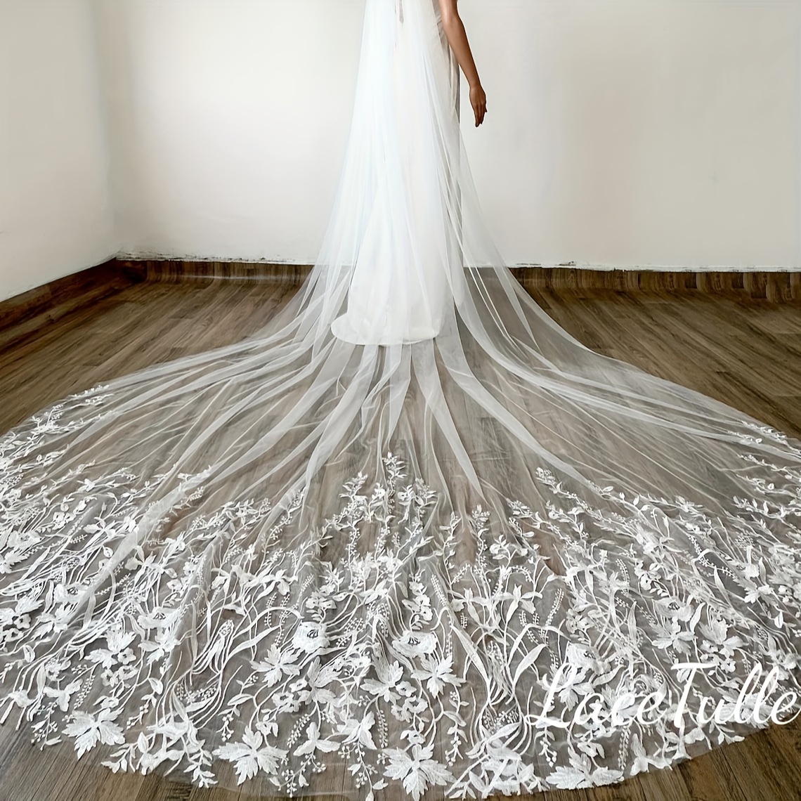 Long Lace Wedding Veil Long White Cathedral Style Bridal - Temu