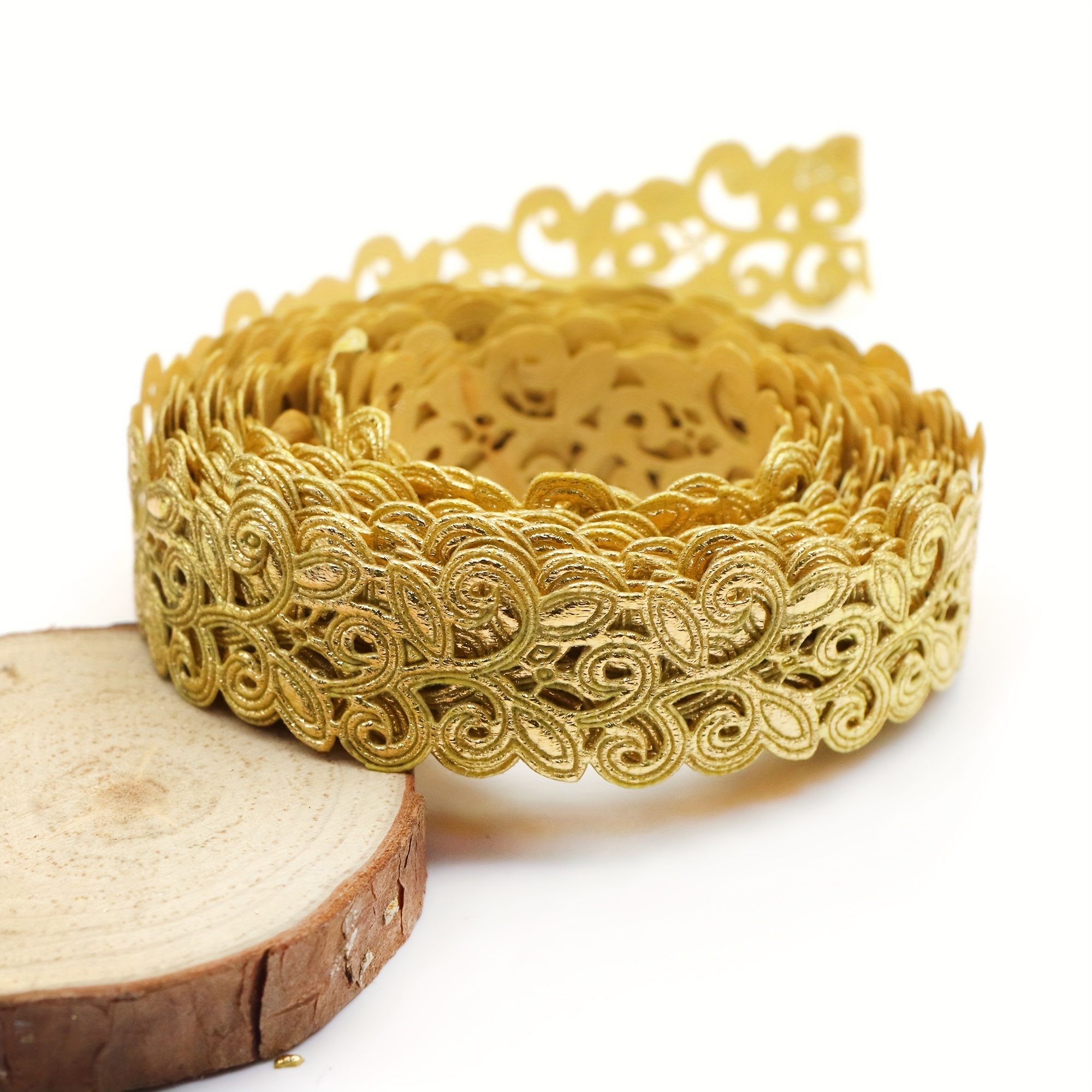 Image of 1 Roll 5 Yards 0.87inch/22mm Gold Hollow Cut Out Flower Ribbon For Clothing Trim Accessories Diy Scrapbooking Gift Wrapping Sewing Birthday Party Home Decor