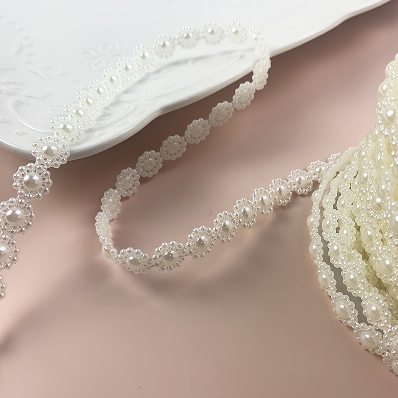 White Beaded Lace Trim Rhinestone Pearl Lace Trim for Wedding