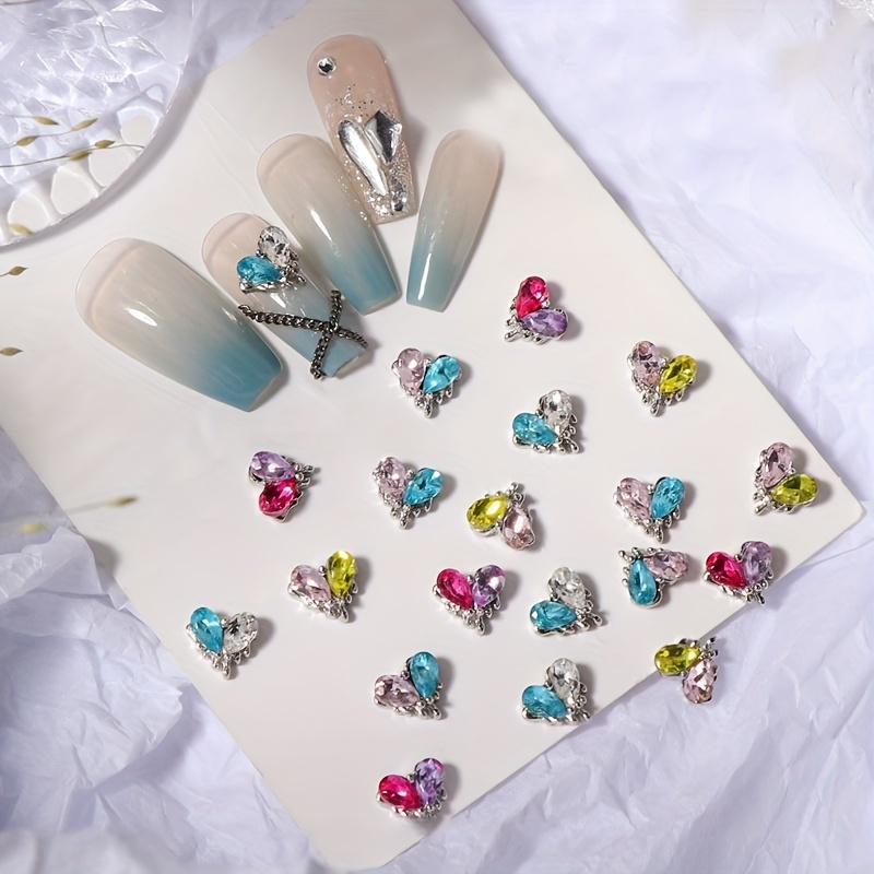 30pcs Heart Nail Charms 3D Nail Rhinestone Crystal Gem Charms For
