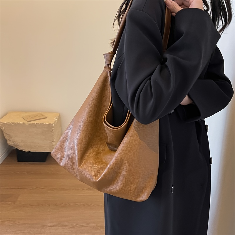 Minimalist Casual Hobo Shoulder Bag, All-match Soft Pu Leather Handbag,  Textured Bag For Women - Temu