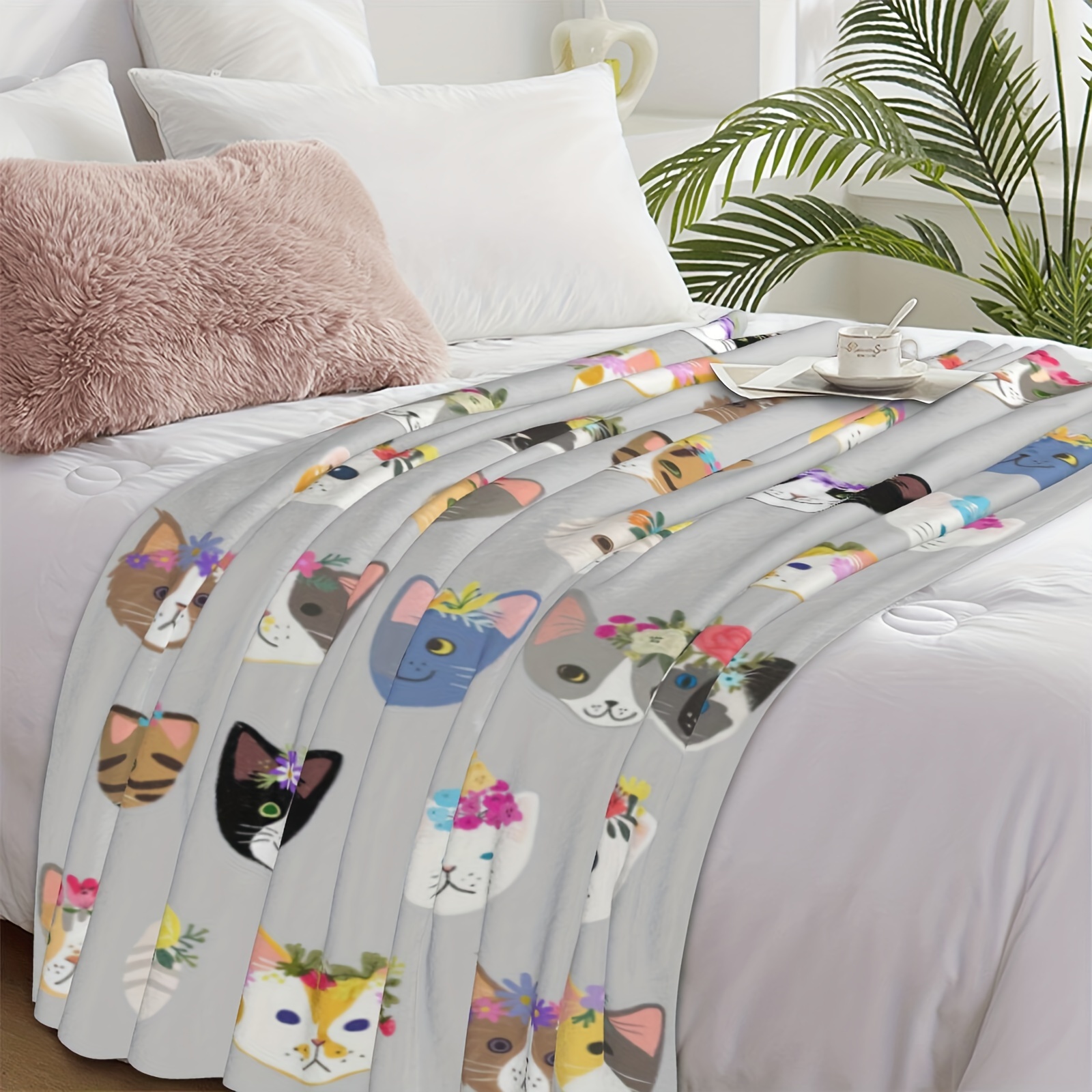 Cute Cat Blanket Warm Blankets Adults Cartoon Blanket Boy Temu