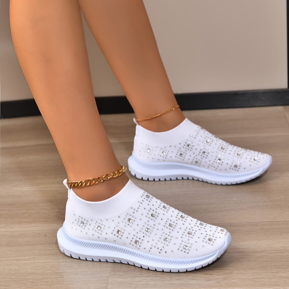 Women's Casual Breathable Crystal Bling Lace Up Sport Shoes