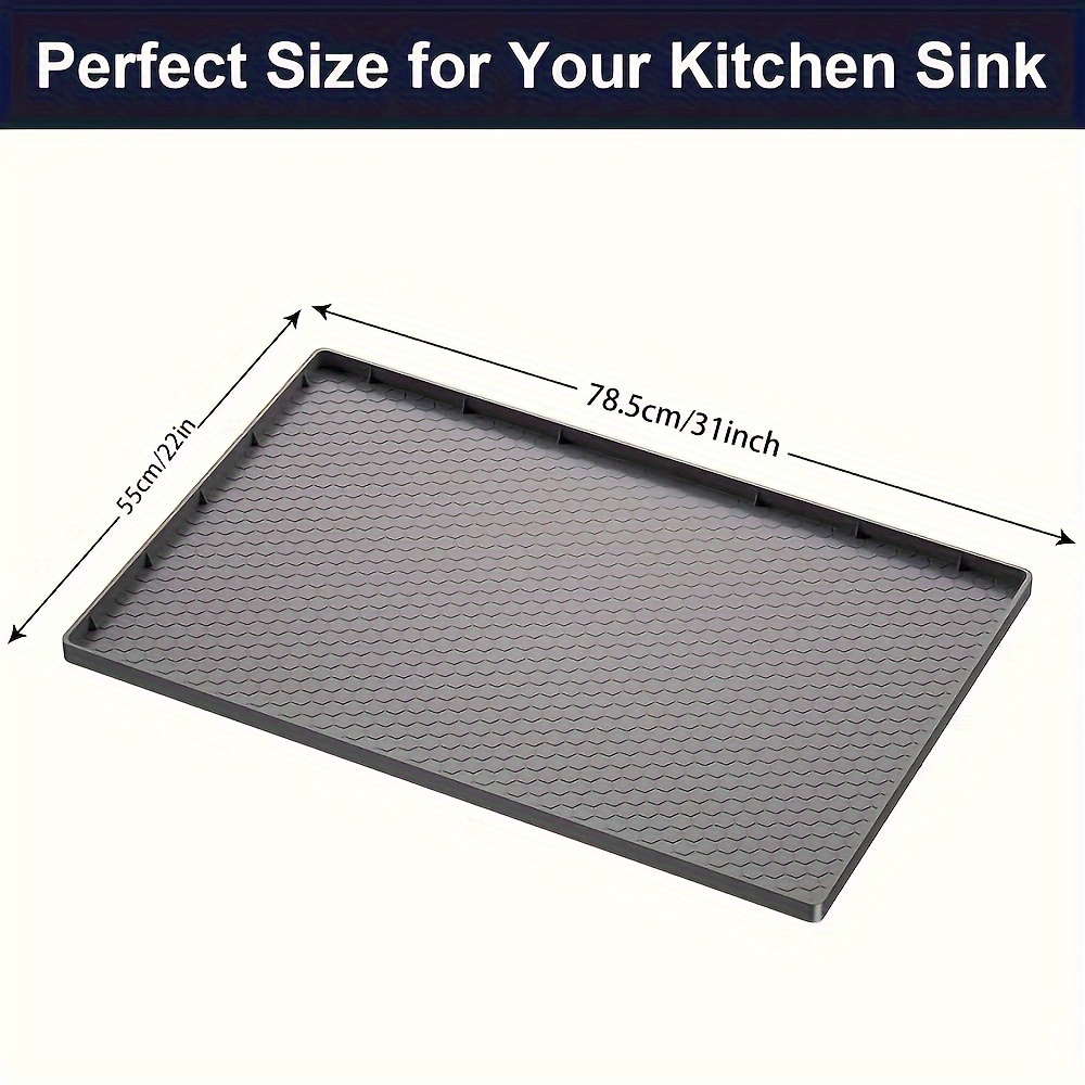 Under Sink Mat with Drain Hole, 34x22 Kitchen Bathroom Cabinet Tray Mat,  Silicone Waterproof Under Sink Shelf Tray, Protect for Drips Leaks Spills,  Grey