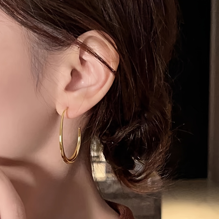 glossy minimalist water drop design hoop earrings copper 18k gold plated jewelry vintage elegant style for women daily wear 6