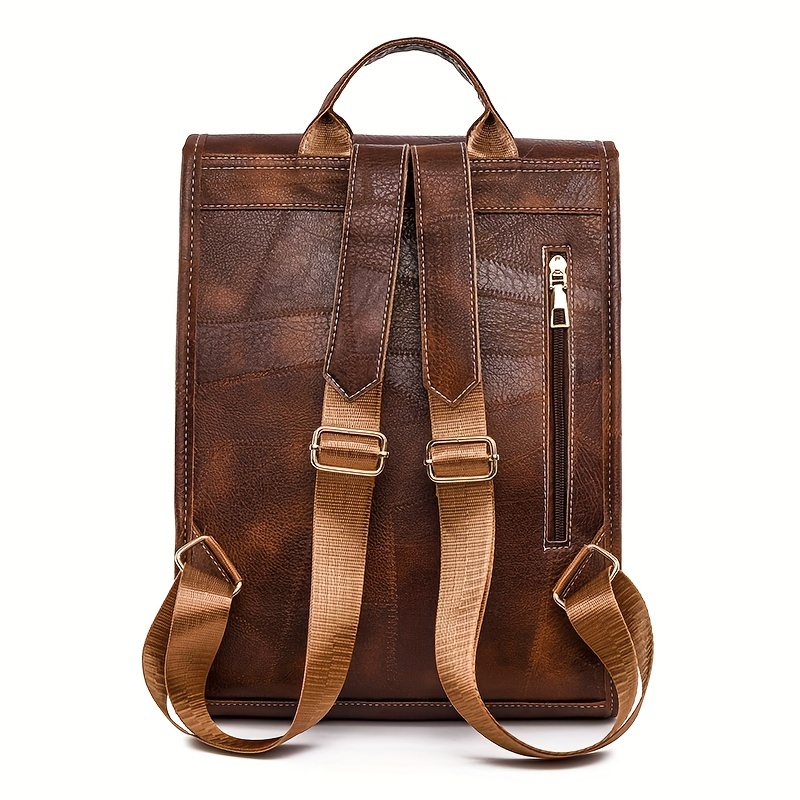 Vintage Style Flap Backpack PU Leather Schoolbag Top Handle Daypack