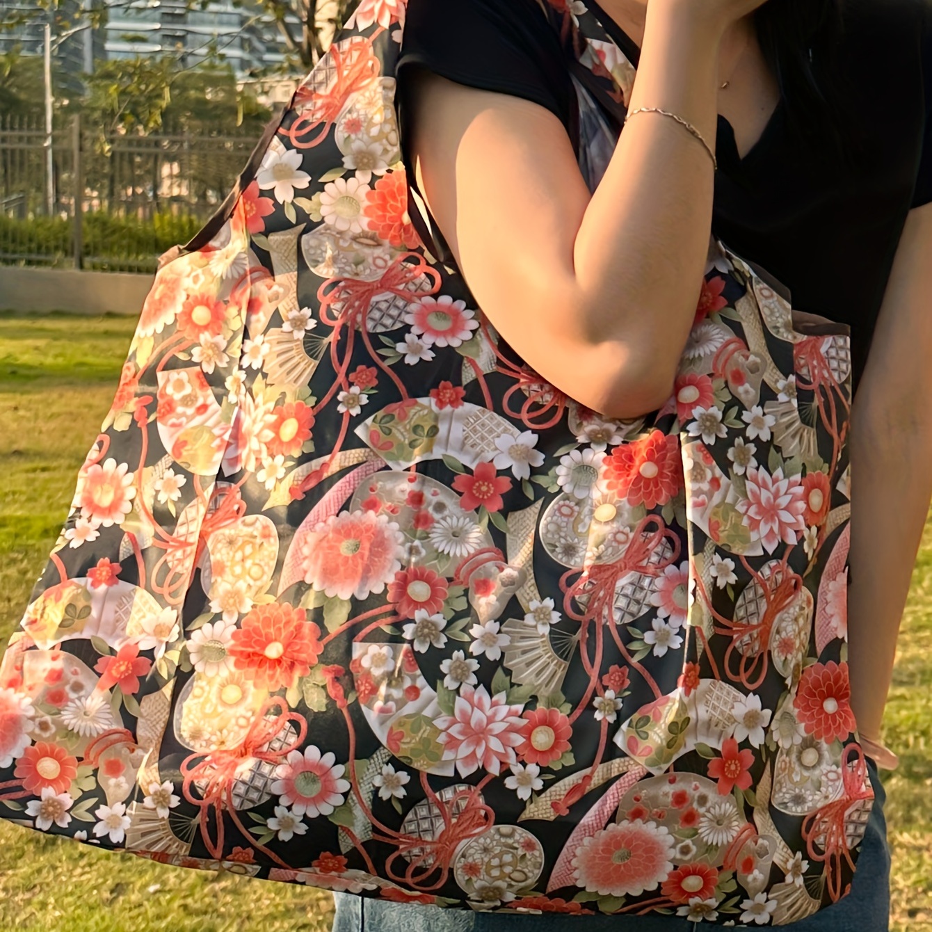 Bolso Shopper Gran Capacidad Estampado Floral Bolso Hombro - Temu