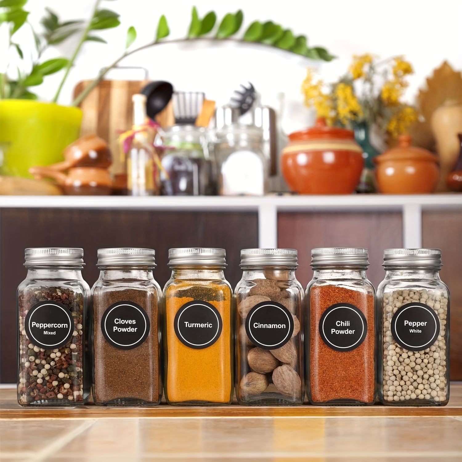 Glass Spice Jars with Labels Bamboo, 24 pcs 4 oz Seasoning Containers Set,  Spice Containers with Shaker Lids, Empty Glass Seasoning Jars, Spice