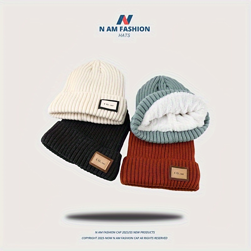 1pc Warm Knitted Hat With Plus Velvet Lining For Men And Women