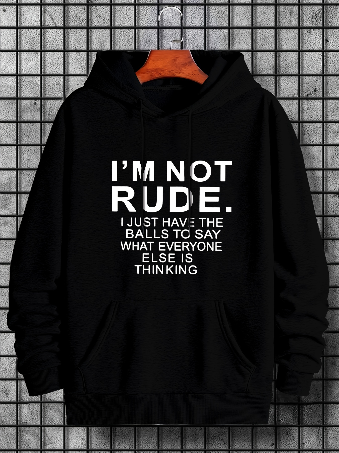 プラスサイズのメンズ「I'm Not Rude」プリント フード付きスウェット ...