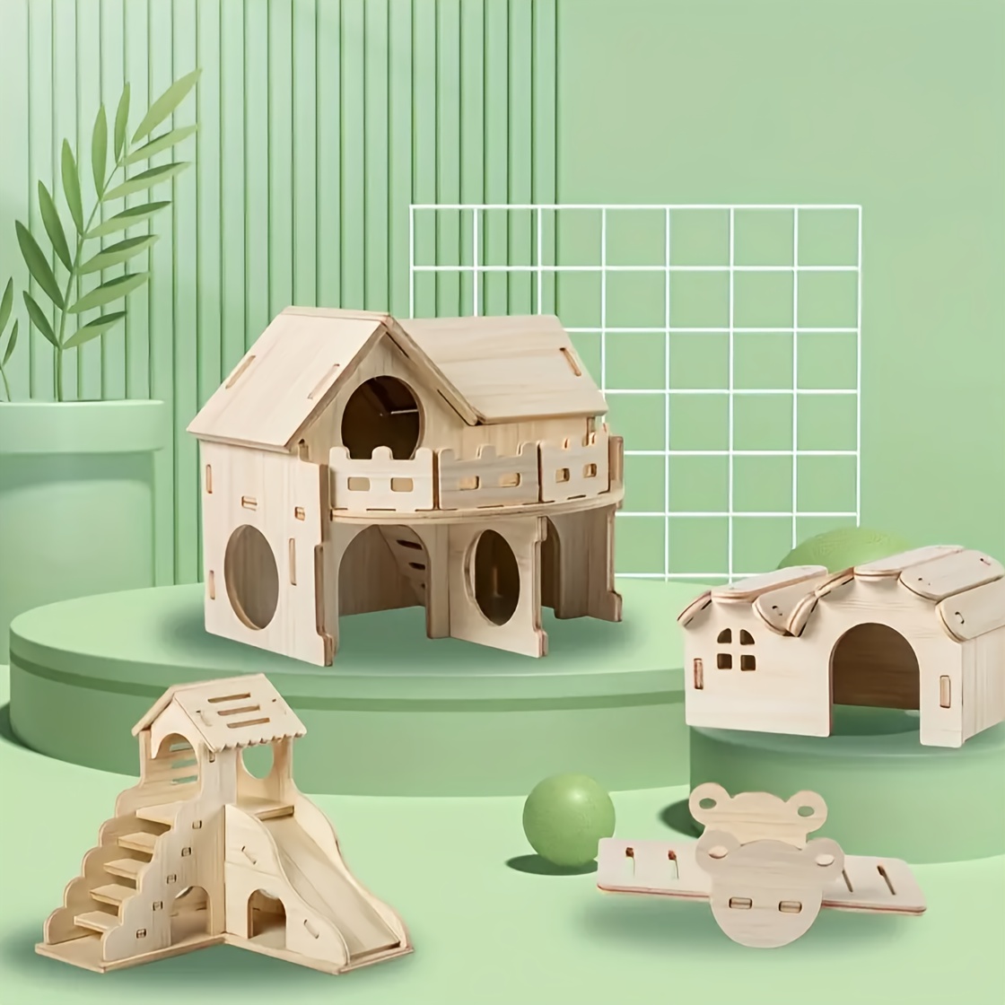 1pc Pet Wooden Diy Hideout House For Hamster Rabbit Small - Temu