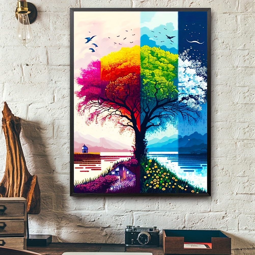 1pc Cuadro De Pintura En Lienzo Con Patrón De Árbol De Las Cuatro