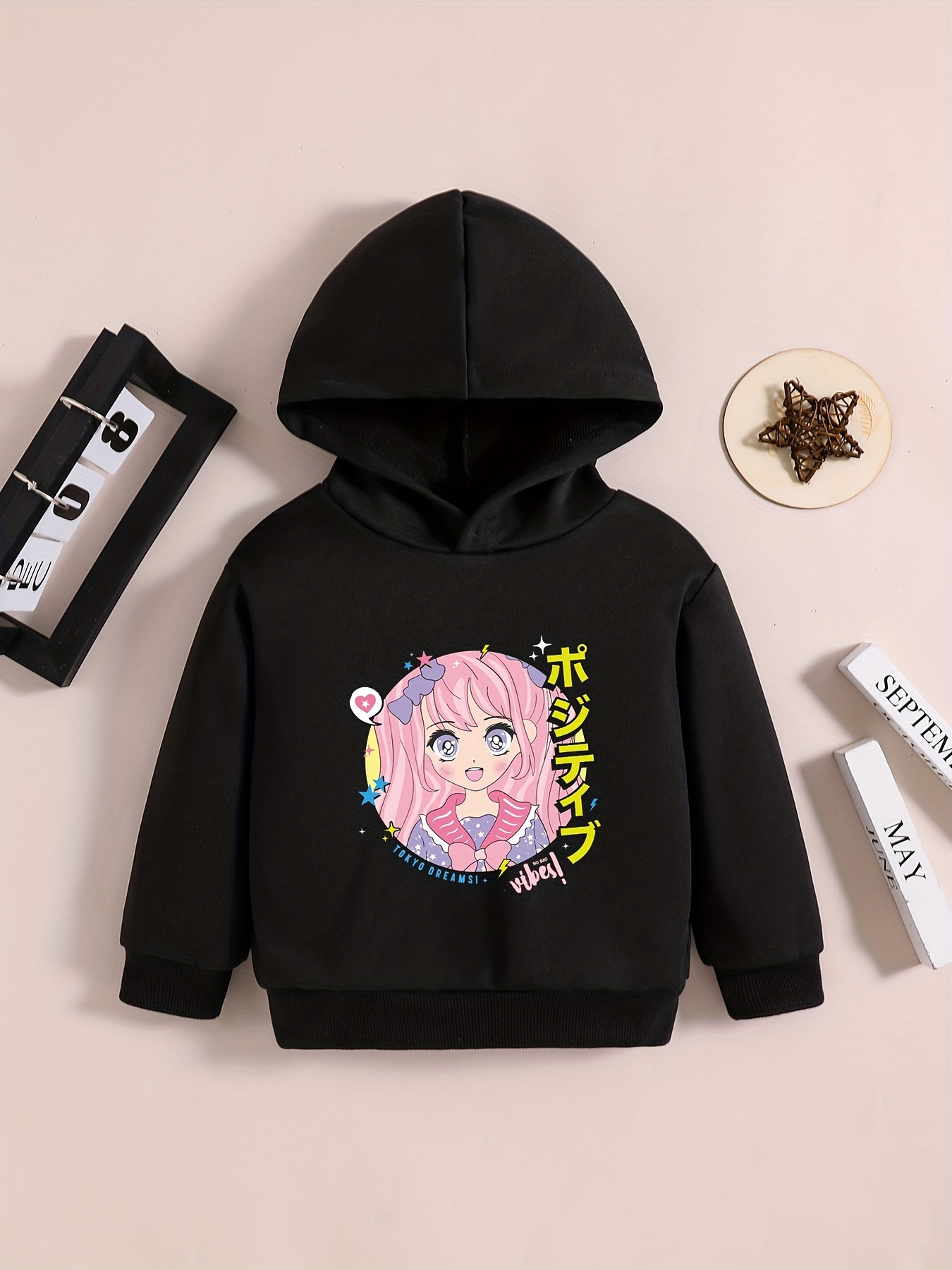 Kawaii Anime Girl In Black Hoodie | Canvas Print