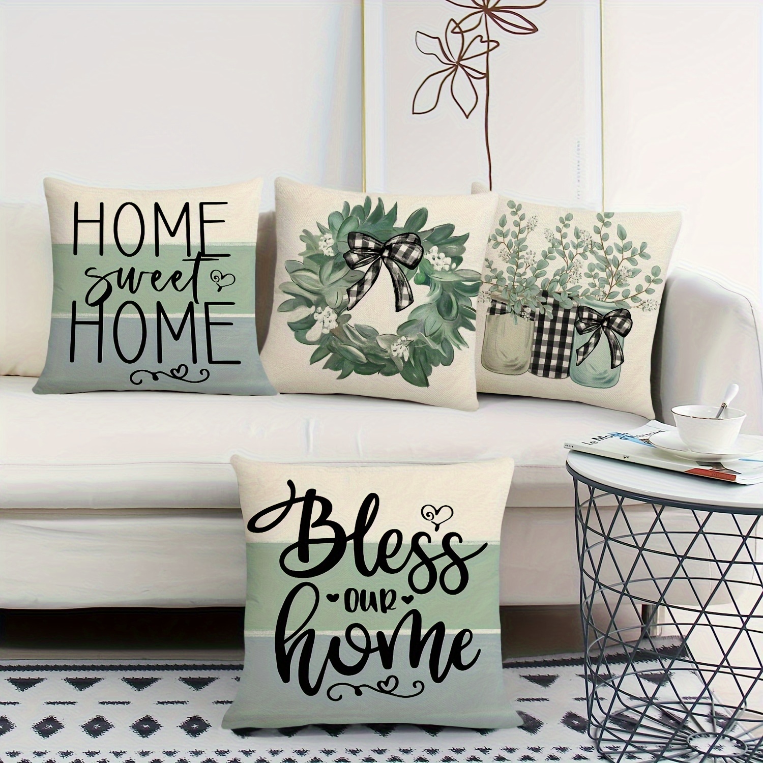 Home Sweet Home Eucalyptus Wreath Throw Pillow Covers Bless - Temu