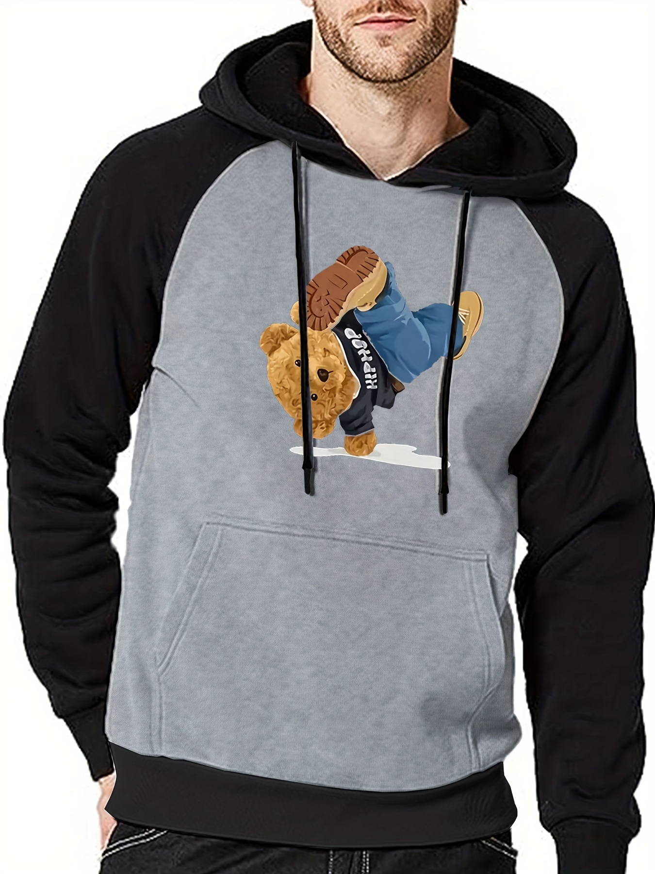 Teddy Bear Print Hoodie, Cool Hoodies For Men, Men's Casual Graphic Design  Pullover Hooded Sweatshirt With Kangaroo Pocket Streetwear For Winter Fall