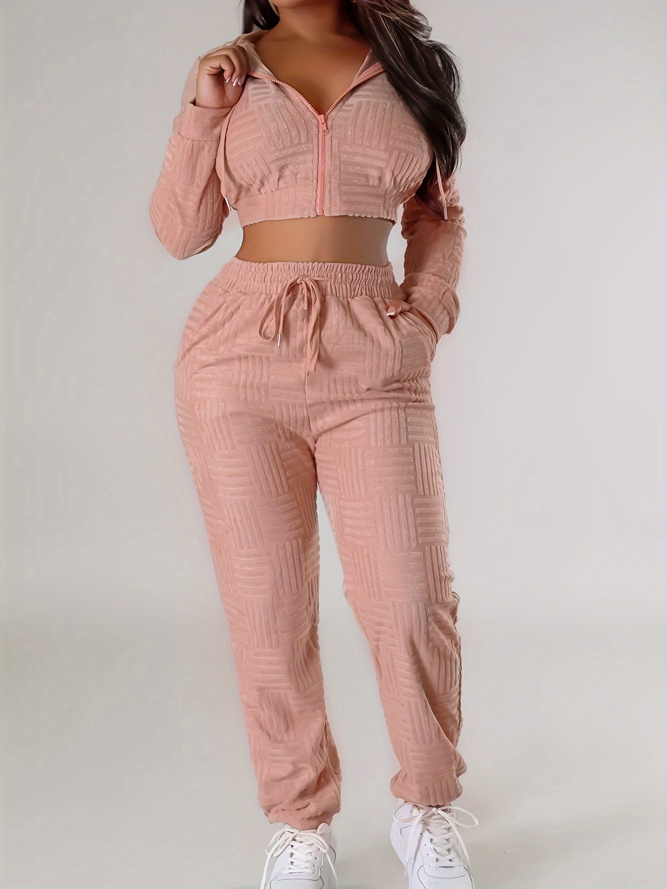 2 Piece Set Women Suit Crop Top Sweatpants Crop Hoodie Set Female