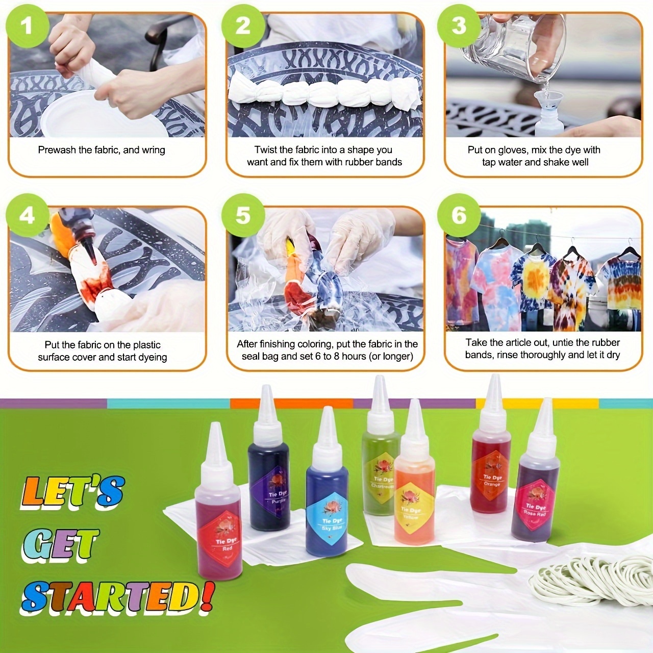 Color Tie Kit Art Design Fabric Reactive Dye Powder Craft Textile Paint DIY  Tool