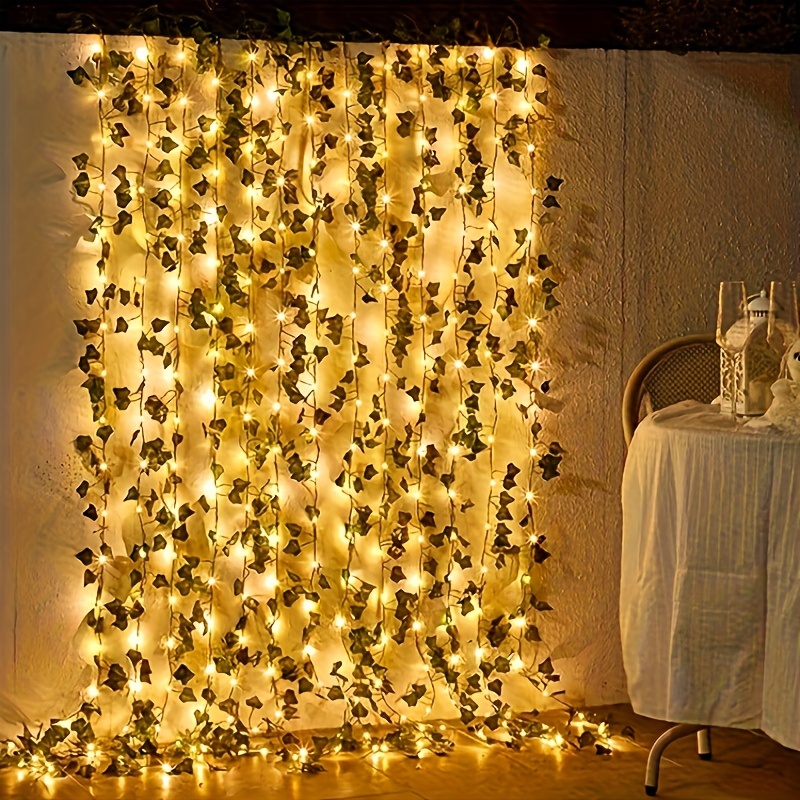 Artificial Green Leaf LED String Lights, 78.74inch/ 196.85inch/ 393.7inch  String Lights Battery Operated Vine Fairy String Lights, Hanging Garland Cop