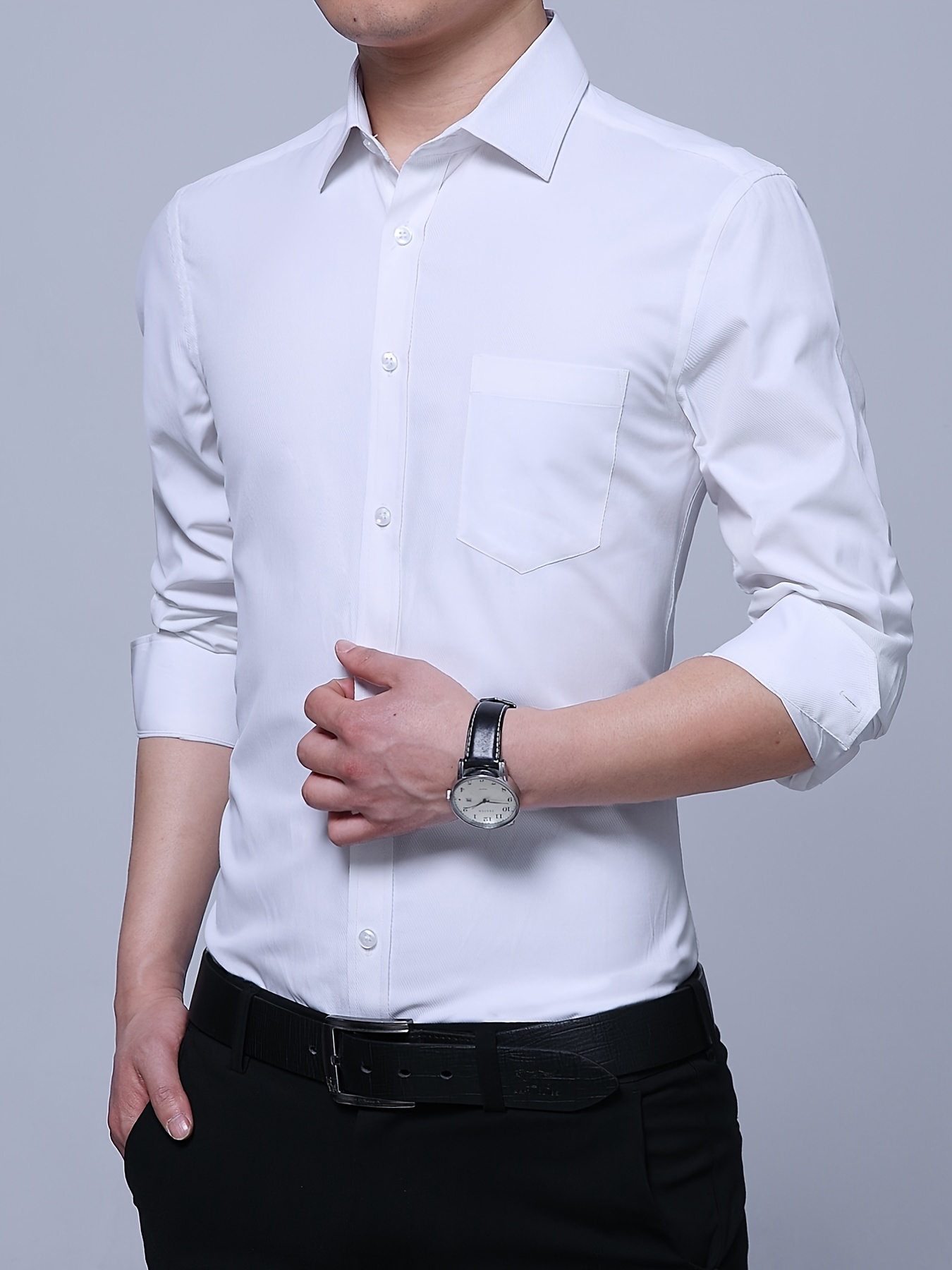 Men's Long Sleeve Formal Shirts Business Casual Slim Button - Temu