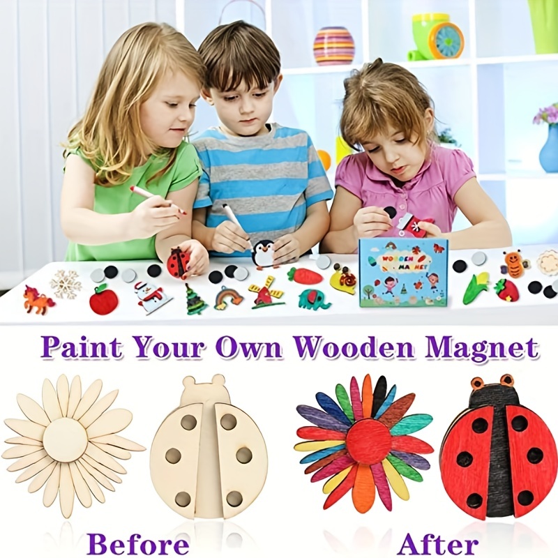 DIY Wooden Magnets, 36 Wooden Art Craft for Kids, Art and Craft Supplies  Party Birthday Gift Favors for Boys Girls Ages 4-8 8-12, Easter Crafts