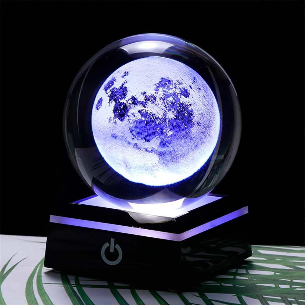 1pc 3D Moon Crystal Ball With LED Base Universe Night Light Birthday Gifts For Kids Educational Astronomy Lamp 3 15 In