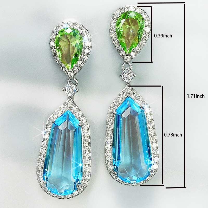 925 Silver Plated Sapphire Dangle Drop Earrings