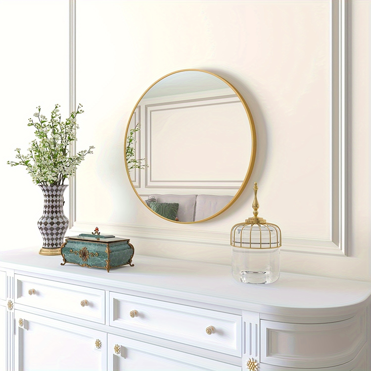 Espejo redondo dorado, espejo de pared redondo de 24 pulgadas, espejo de  baño redondo con marco de metal, espejo circular montado en la pared para