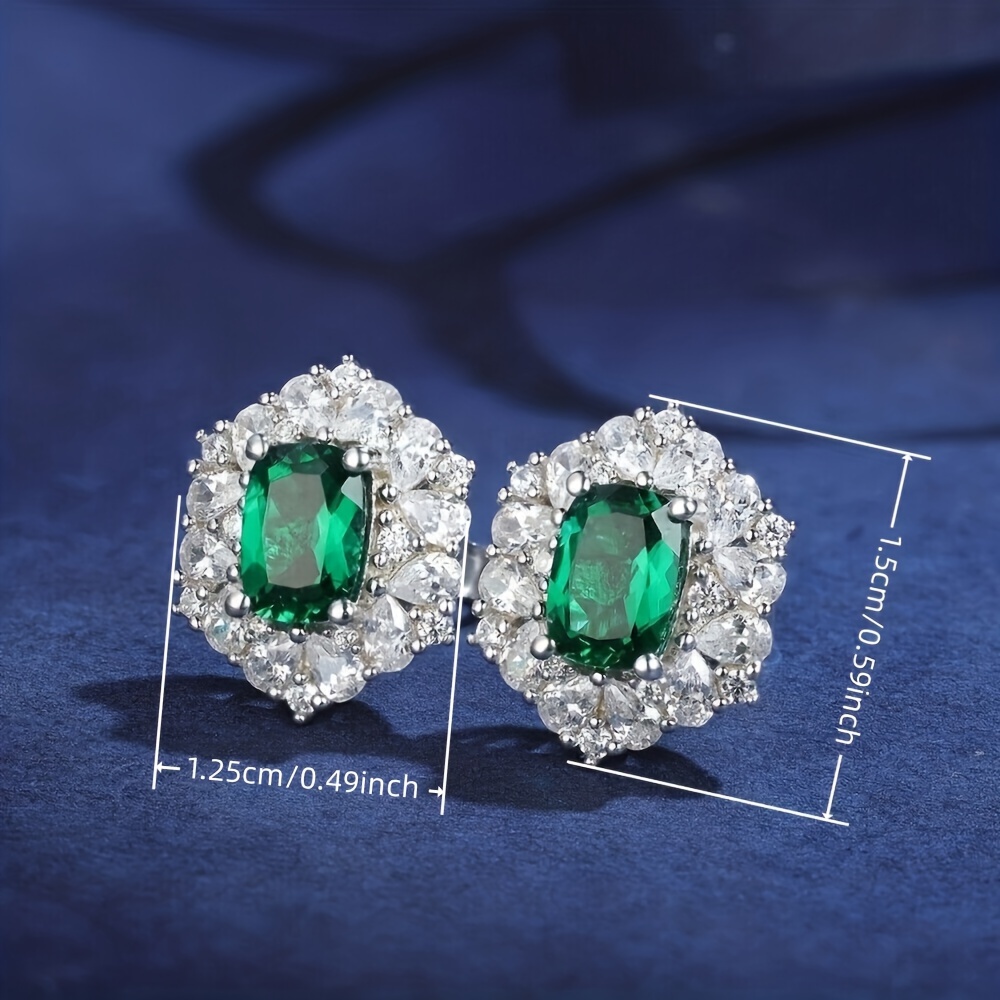 shiny stud earrings embellished with green artificial gems vintage elegant style female wedding dating ear accessories details 3