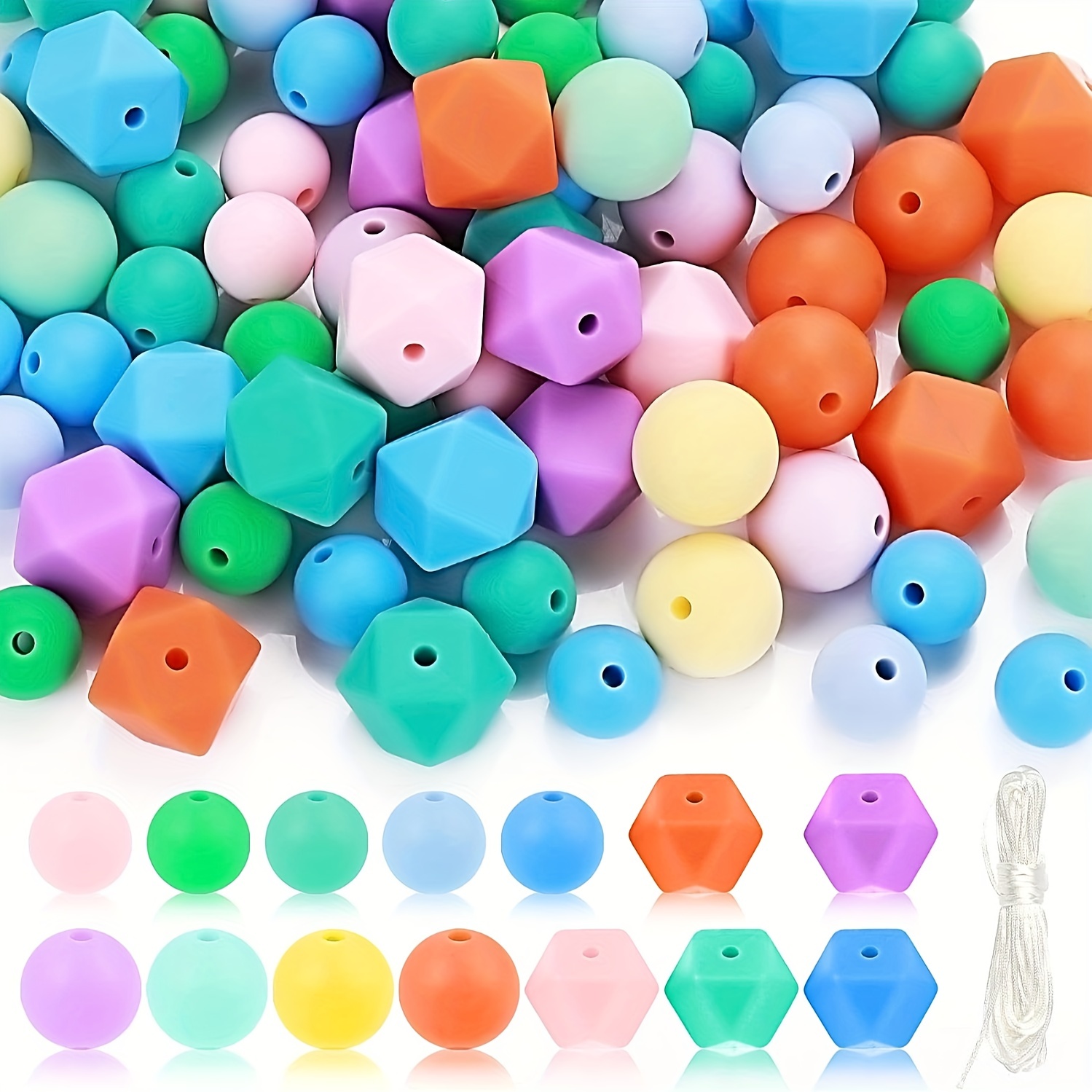 Circular & Polygonal Silicone Loose Beads For Jewelry Making Diy Necklace  Bracelet Key Bag Phone Chain Handmade Wreath Hanging Rope - Temu