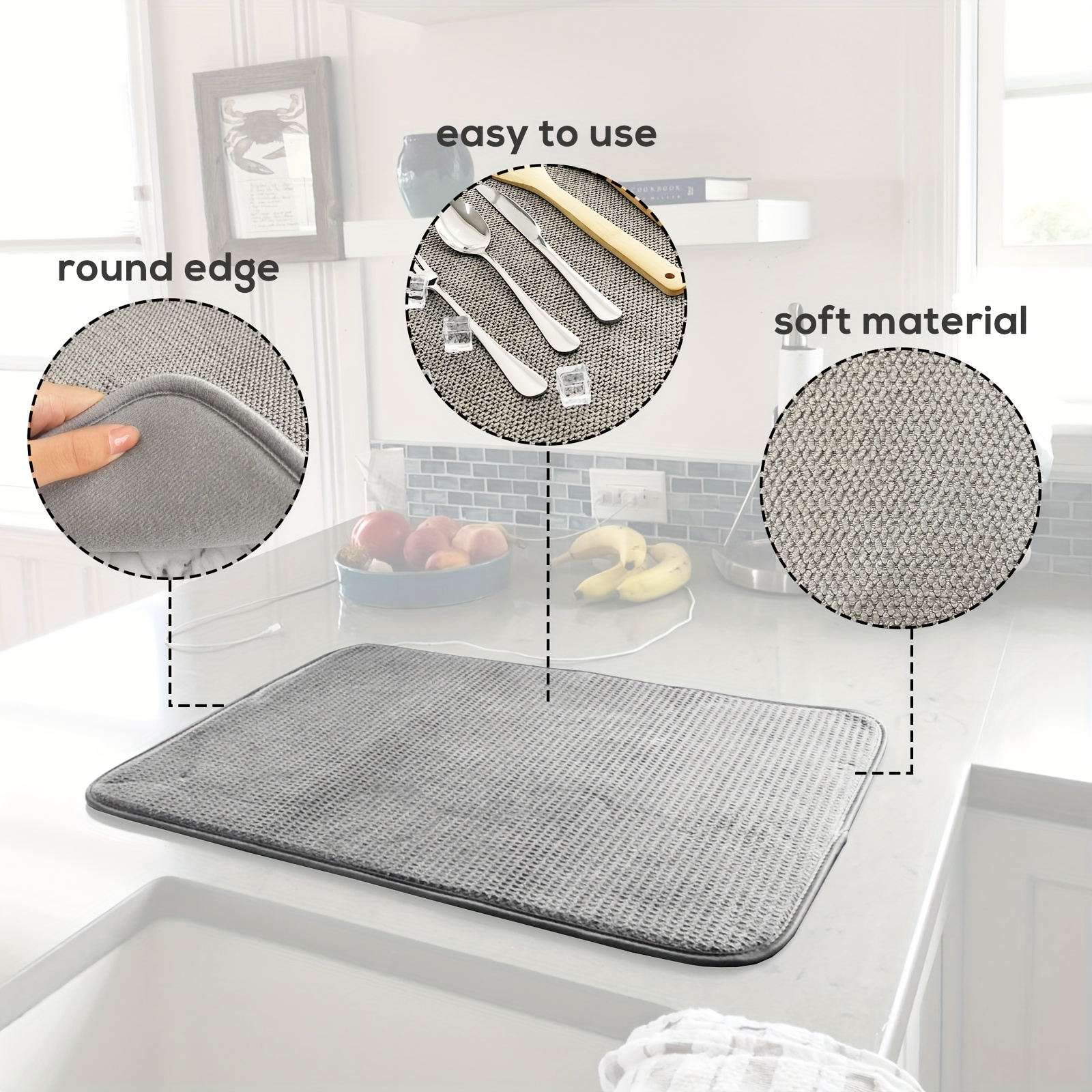 Grey Kitchen Absorbent Placemat Microfiber Dish Drain Mat - Temu