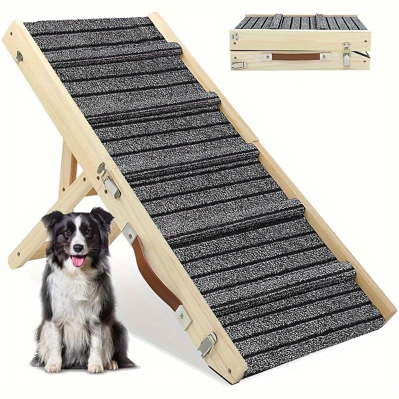 Rampa de madera plegable portátil para perros y gatos, 2 niveles de altura  ajustable, escaleras para