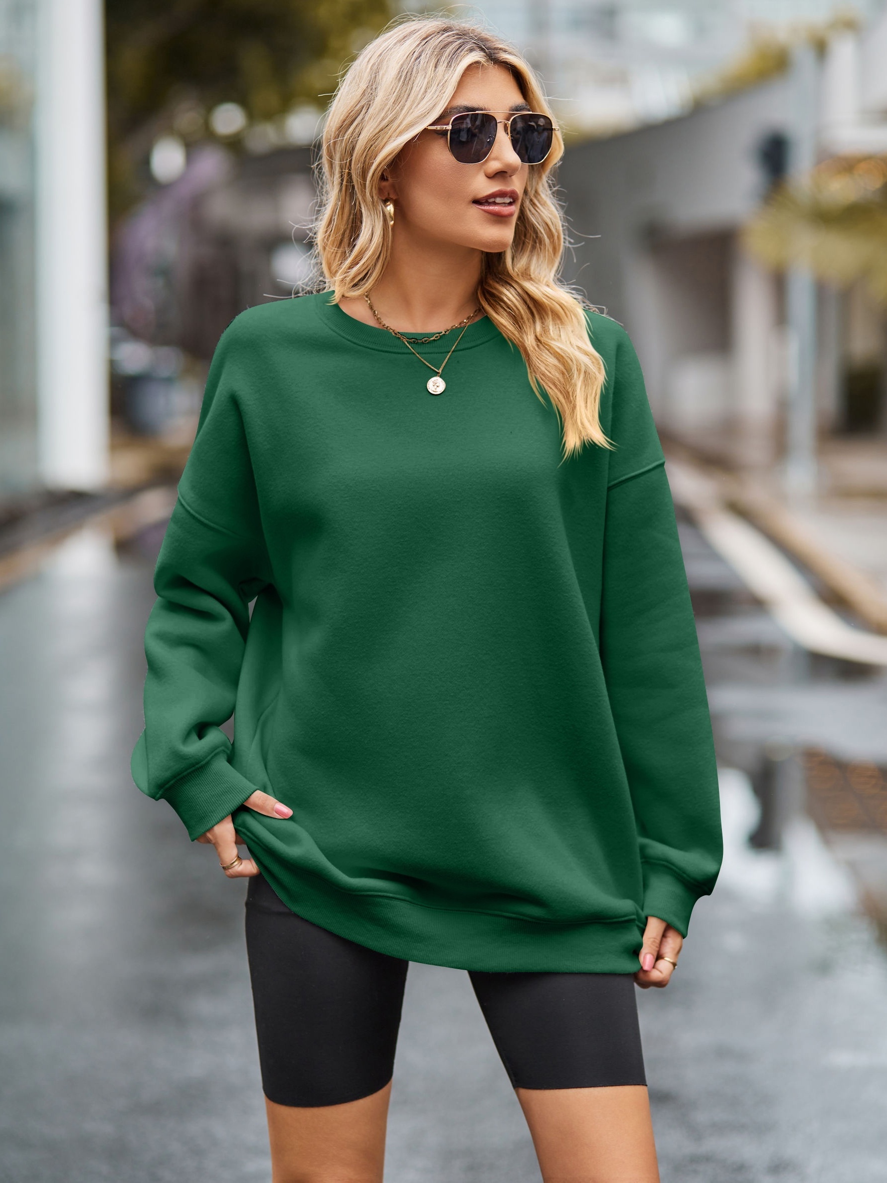 Oversized Drop Shoulder Long Sleeve Mock Neck Cropped Sweatshirt