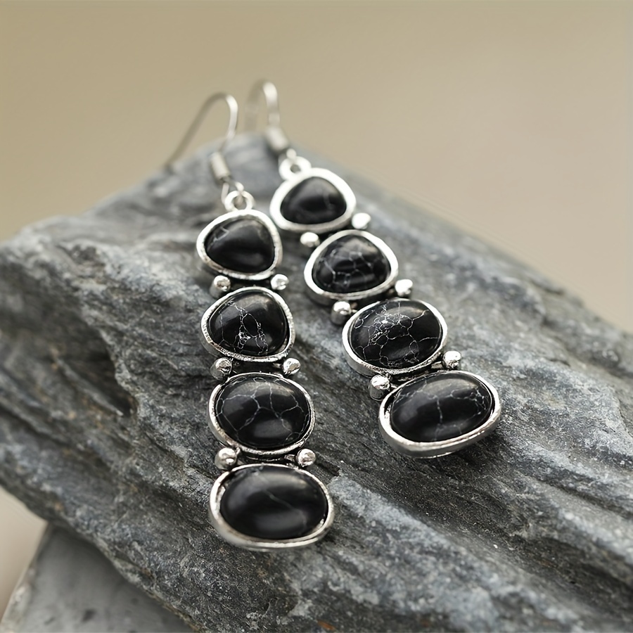 Vintage Boho Style Silver Plated Turquoise Drop Earrings