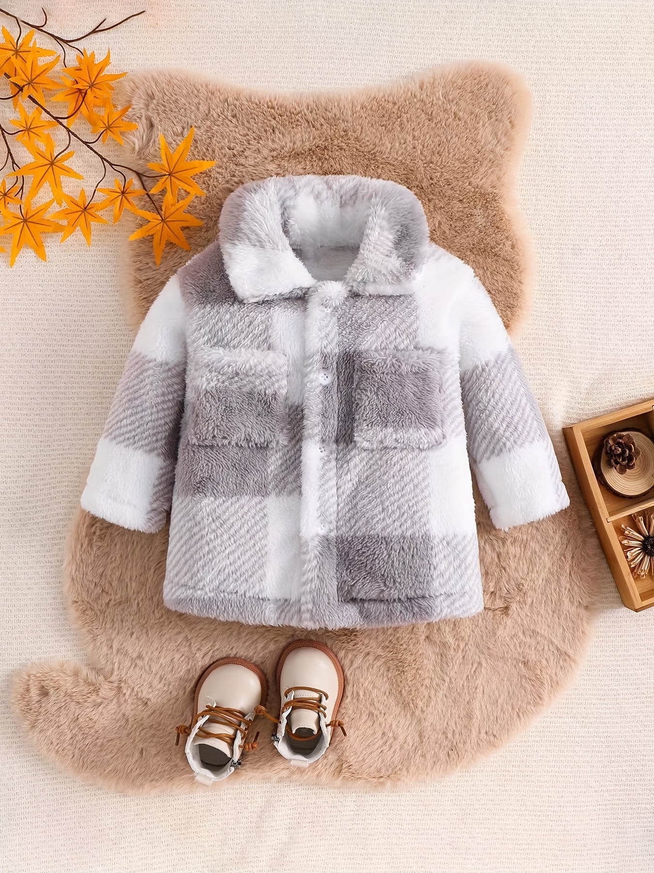 Cute Baby Girls Warm Thick Coral Fleece Plaid Cold proof - Temu
