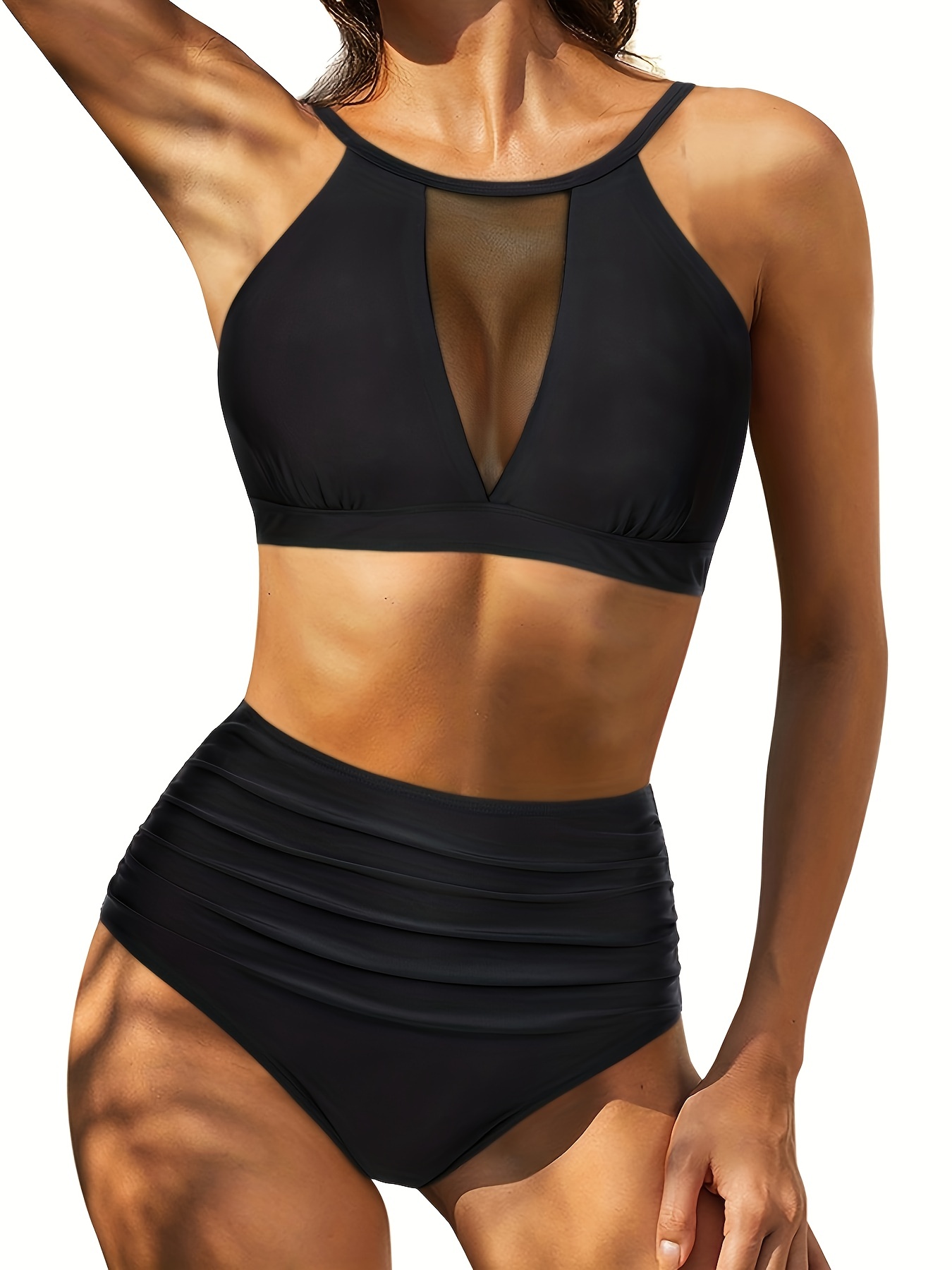 Women Two Piece Swimsuits Sports Bra Top Bathing Suits Mesh