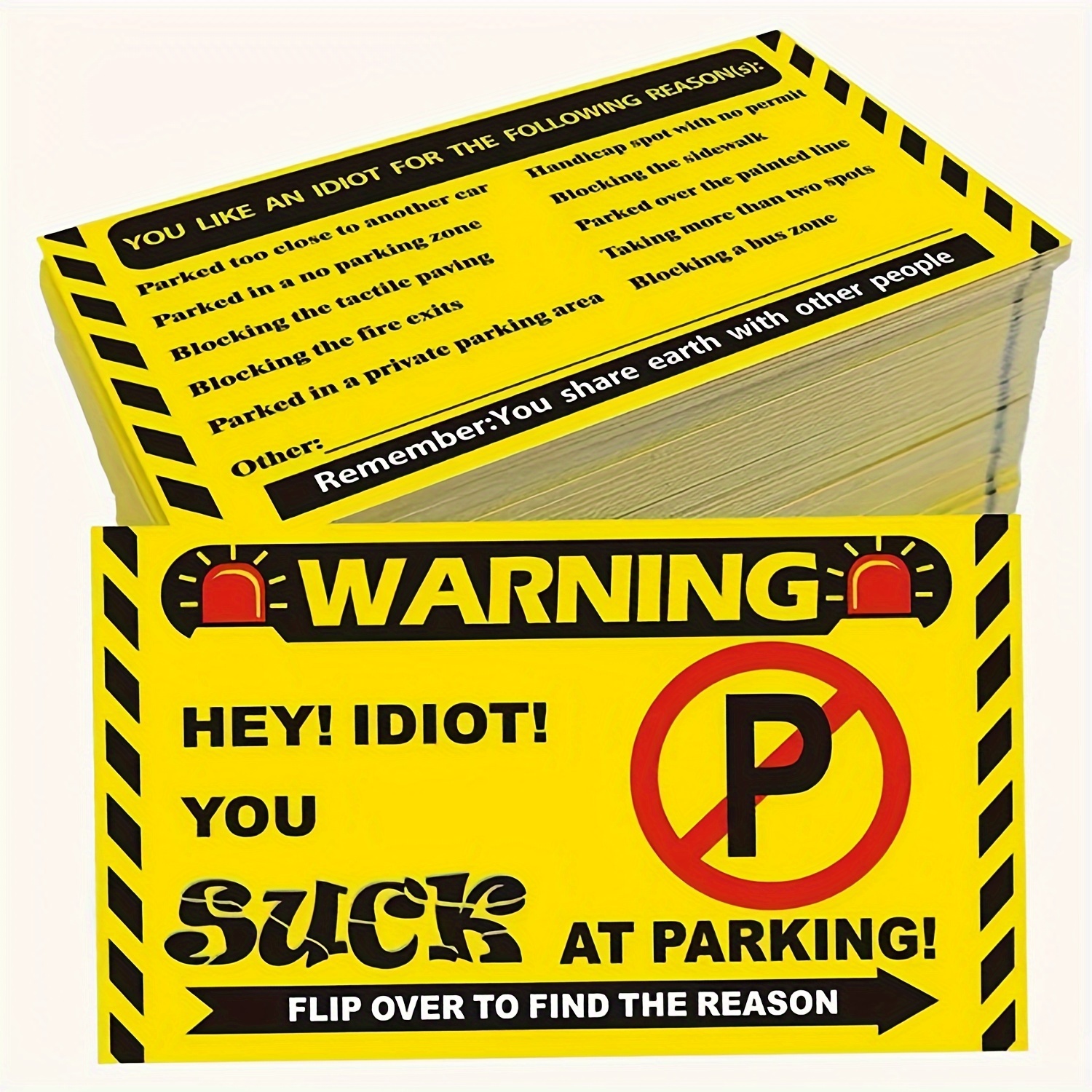  You Parked Like an Idiot Business Sticker 7.5x5.5 inch Multi  Reasons Violation Bad Parking Notes Funny Labels for Hilarious Prank,Gag  Gift,Stocking Stuffer 50 pcs (Pink) : Office Products