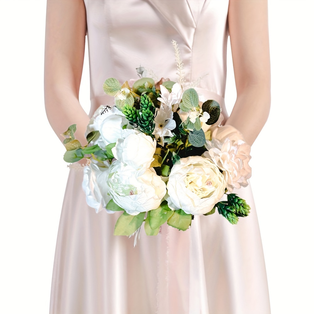 Ramos de boda para novia, ramos de novia de rosas blancas champán para  novia, ramo de flores artificiales para boda, ramos de dama de honor con  cinta