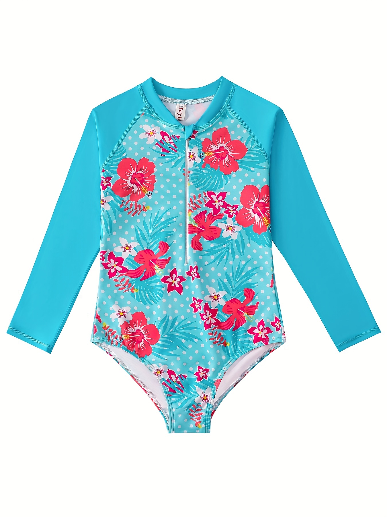 Girls' 3D Print Swimsuit for Beach Vacations & Sun Protection