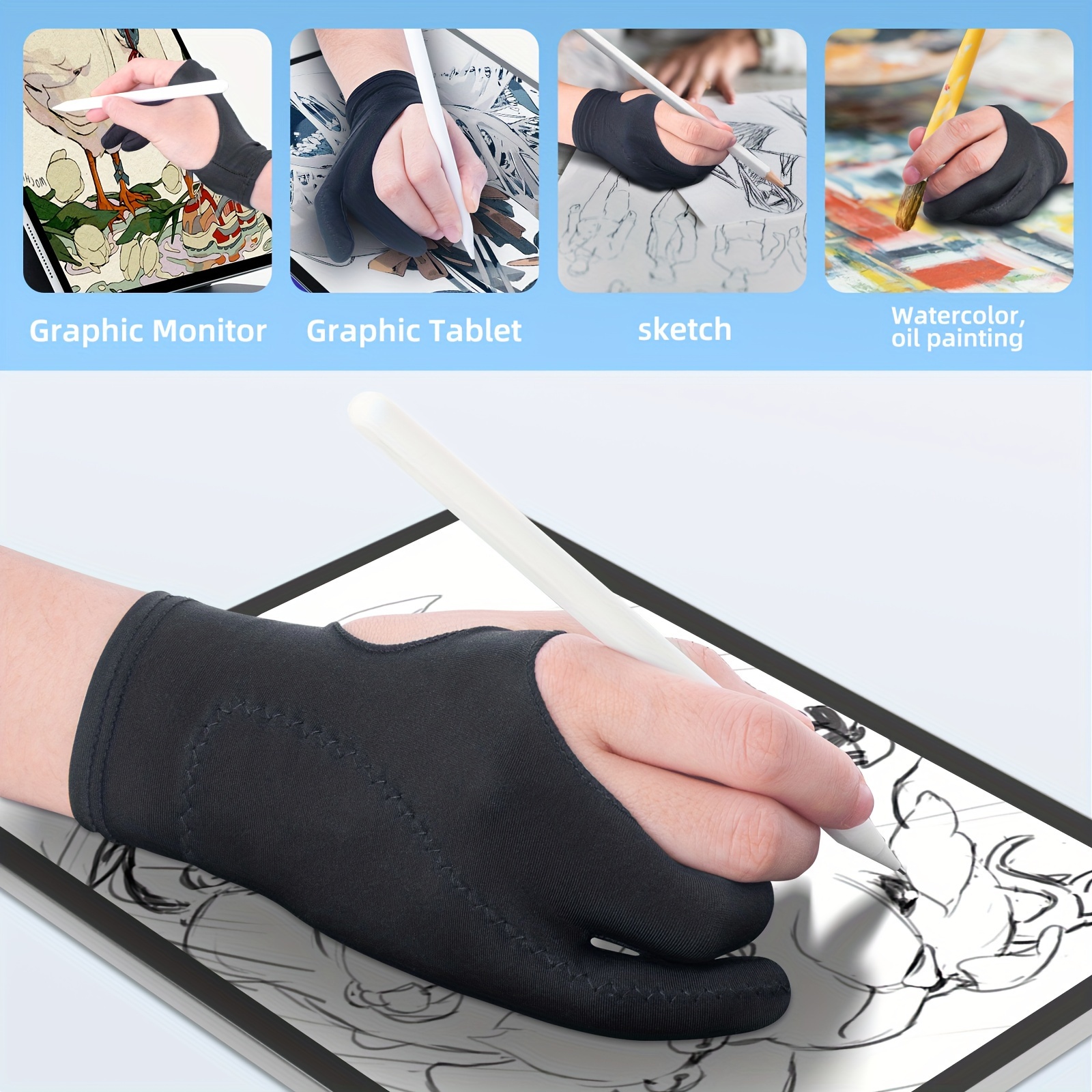 Drawing Glove Double Layer Artist Glove for Drawing Tablet iPad Digital Art  Palm Rejection Glove Good for Left and Right Hand