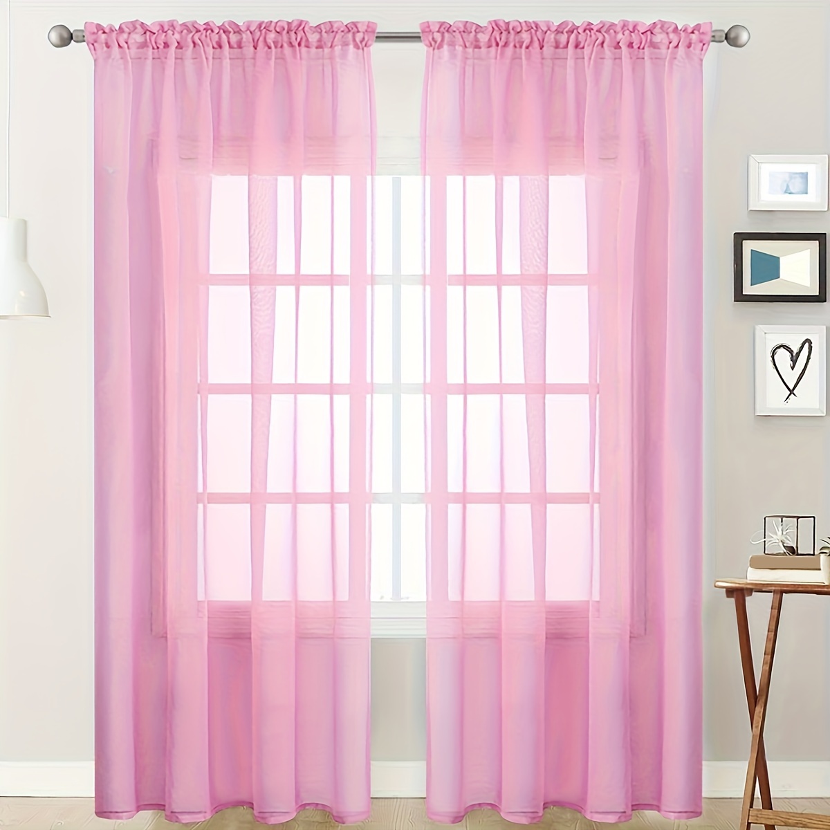 TEMU 2pcs Modern Semi-sheer Curtains, Uv-resistant Polyester Rod Pocket Drapes For Living Room, Machine Washable, Sun Protection, Fashion Themed Decor