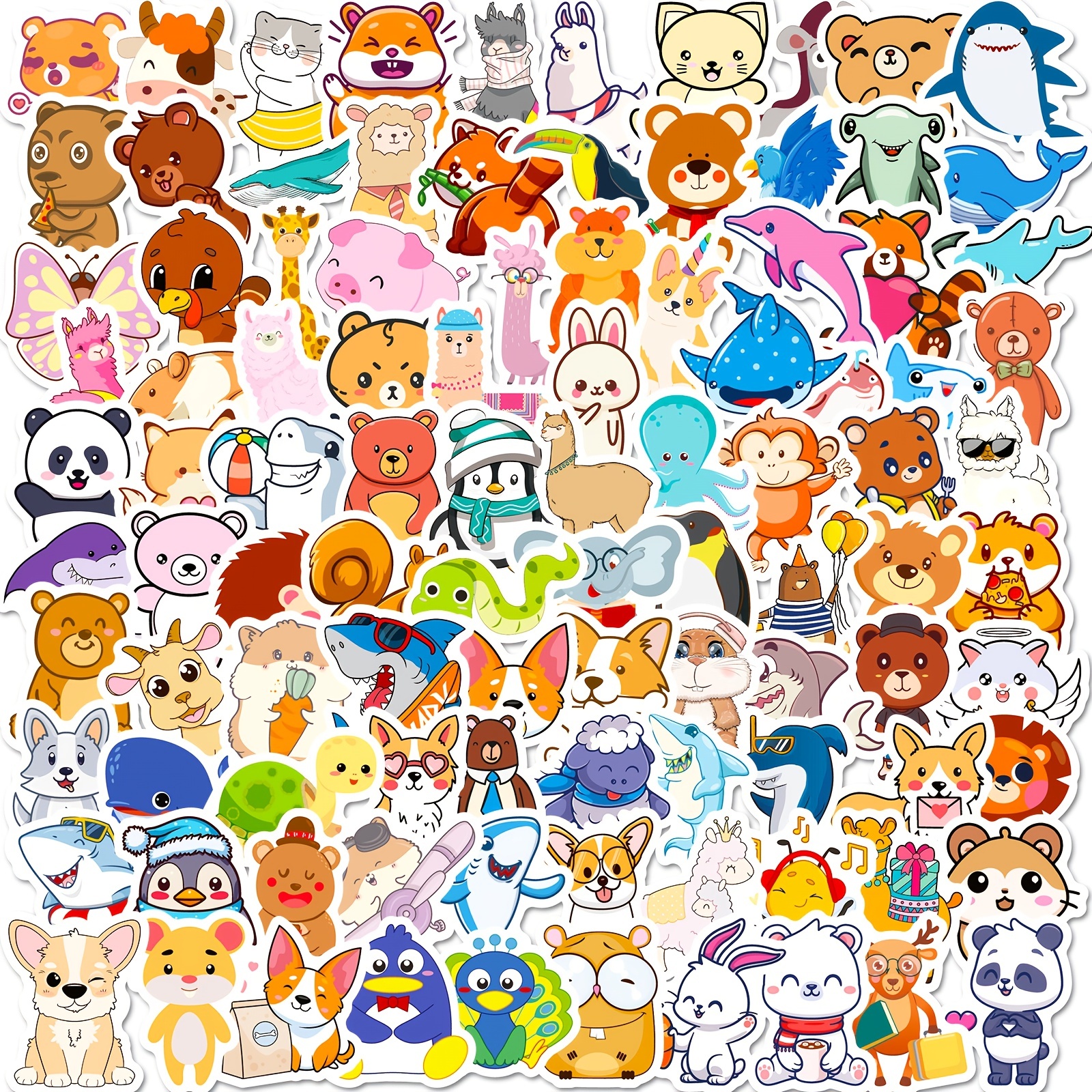 100pcs Collection De Petits Animaux Autocollants De Graffiti De Dessin  Animé Pour Mignon Bagages Voiture Autocollants Mélangés D'animaux