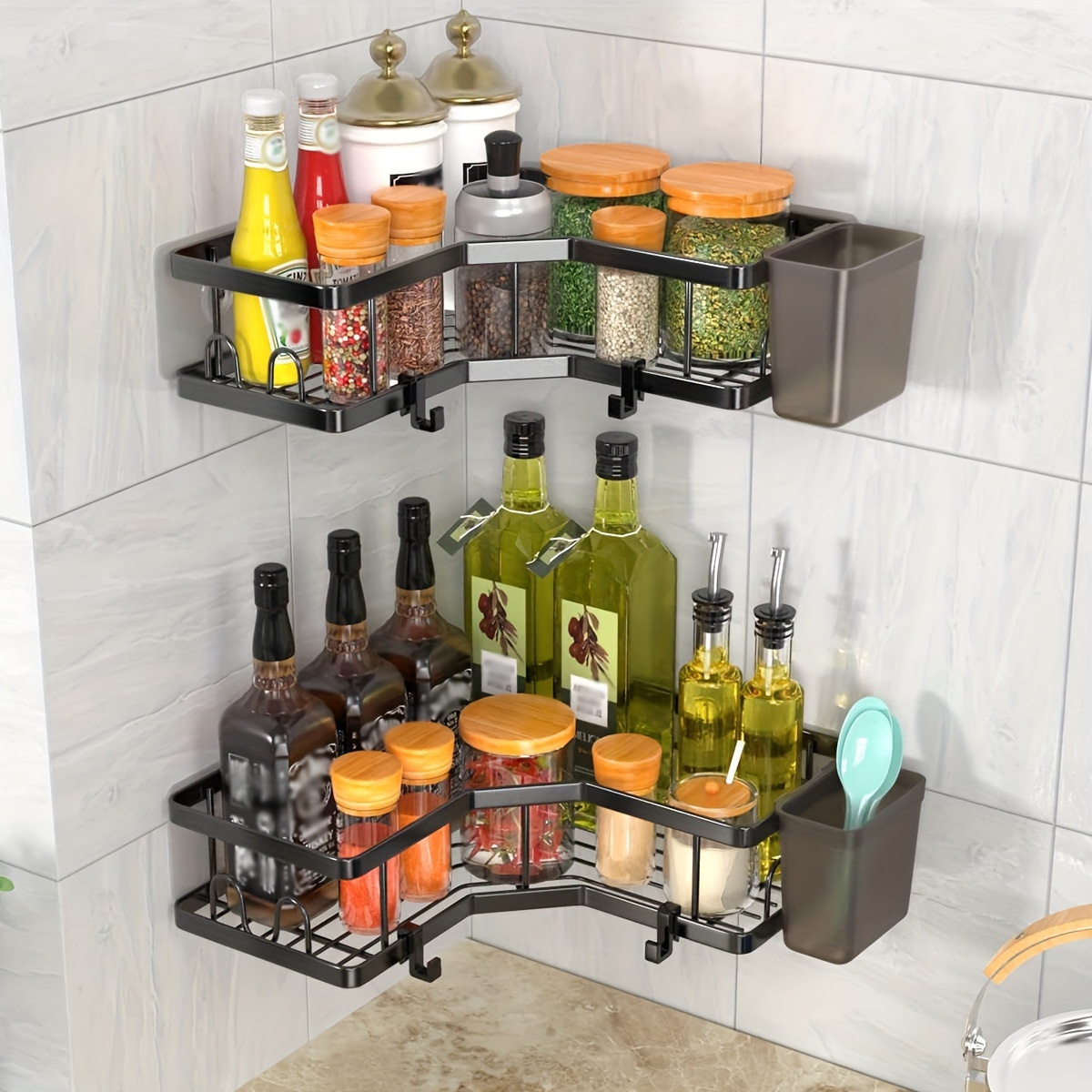 Kitchen Triangle Shelf Organizer Multi-Purpose Corner Spice Shelf Removable  Steel Rack Home Oil Salt Vinegar Storage Racks