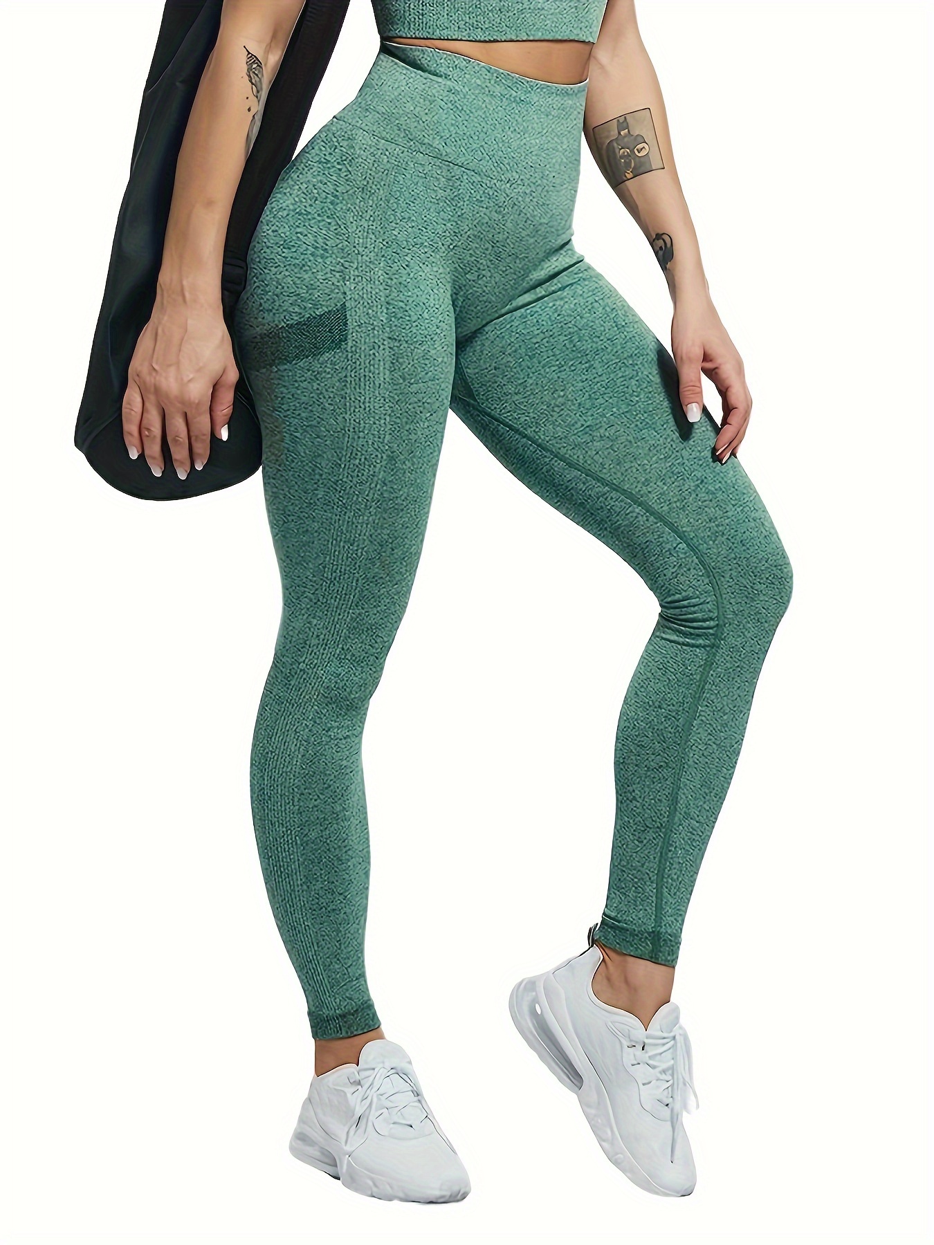 Seamless Solid Color High Waist Fitness Pants High Elastic - Temu