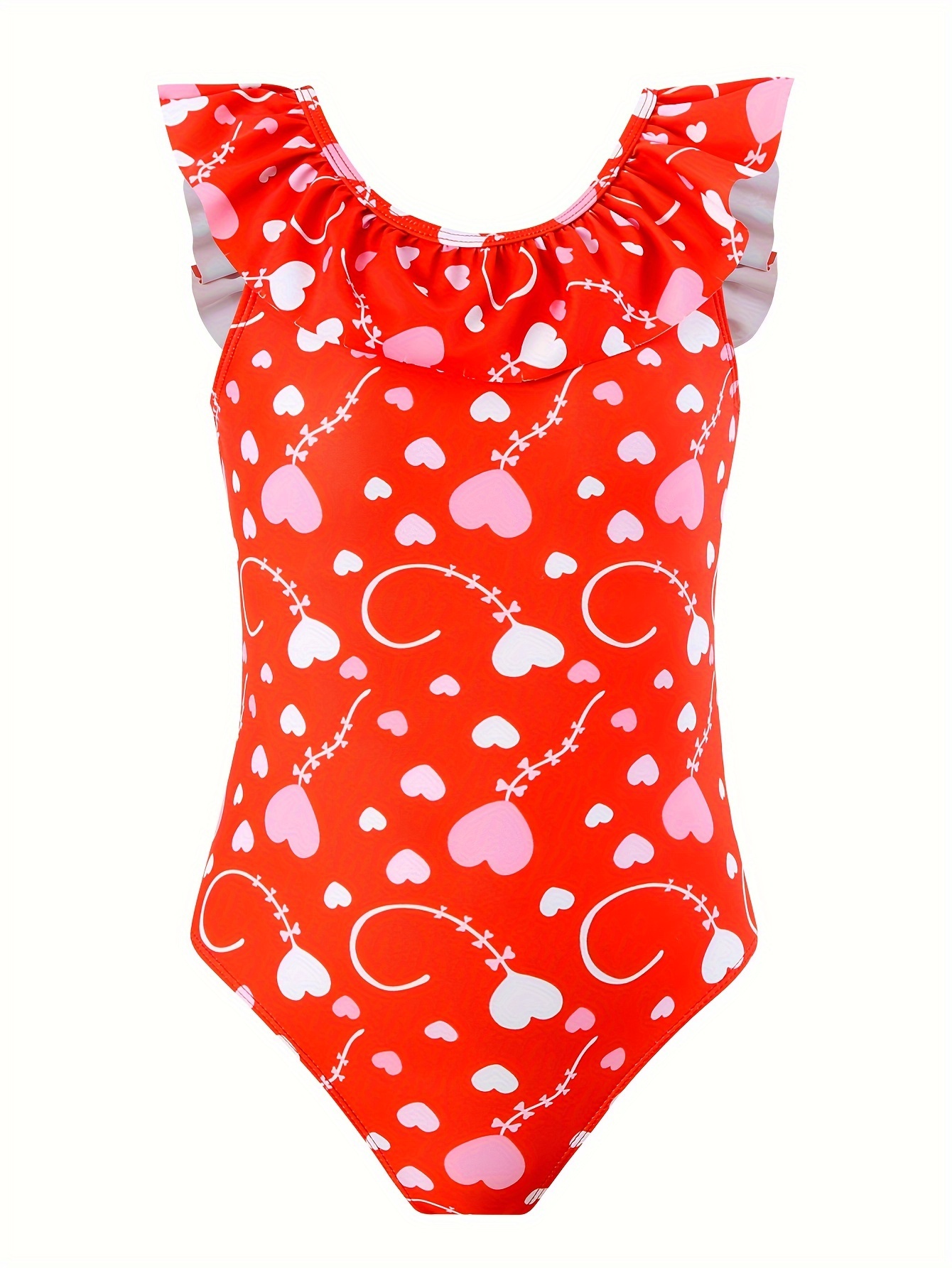 Swimwear Cute Girls Heart Graphic Ruffle Trim Comfy Bathing - Temu ...