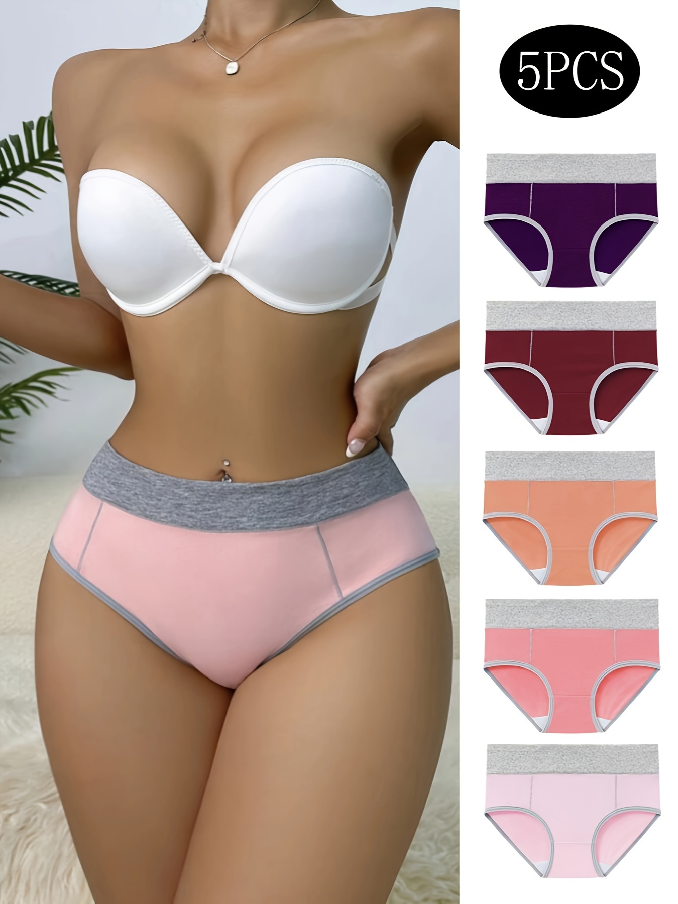 5pcs Women's Low Waist Sexy Girls Underwear Cotton Striped Big