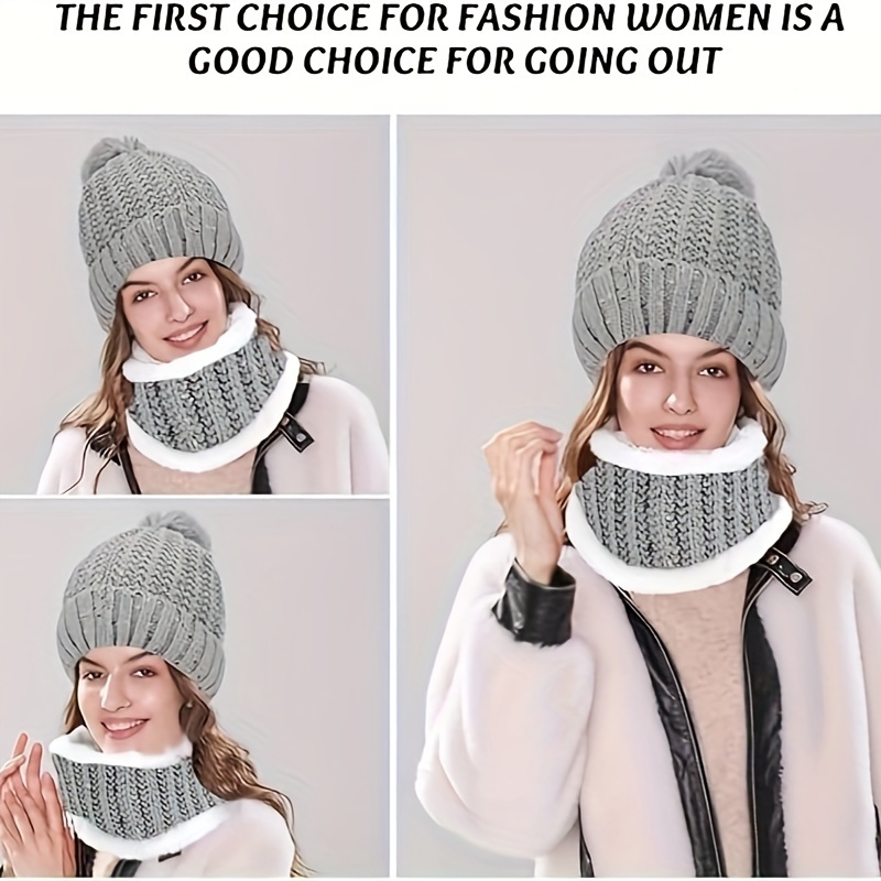 Conjunto De Gorro Y Bufanda De Punto Con Copos De Nieve Para - Temu