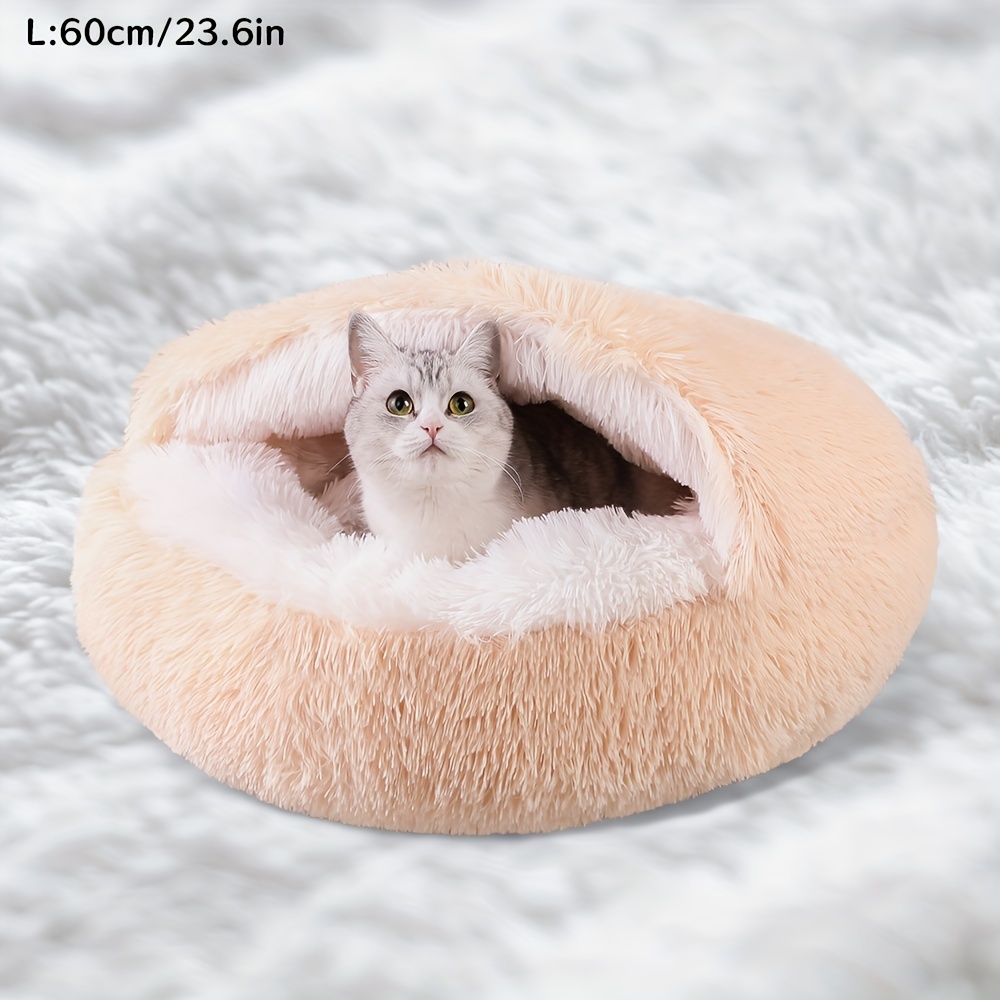 

1pc Pet Supplies Winter Warm Long Plush Dog Bed Semi-closed Soft Cat Nest Pet Cushion For Dog And Cat