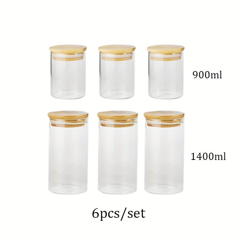 Glass Jar, 2pcs Glass Storage Jars Kitchen Sealed Containers with Bamboo Lid (300ml)